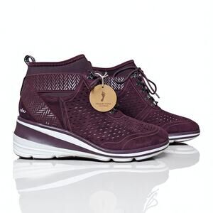 New JAMBU Suede Offbeat Wine Leather Wedge Shoes Booties Sneakers 8.5